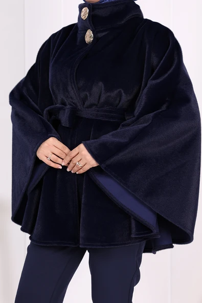 Düğme Detaylı Panço 70060 Lacivert - 8