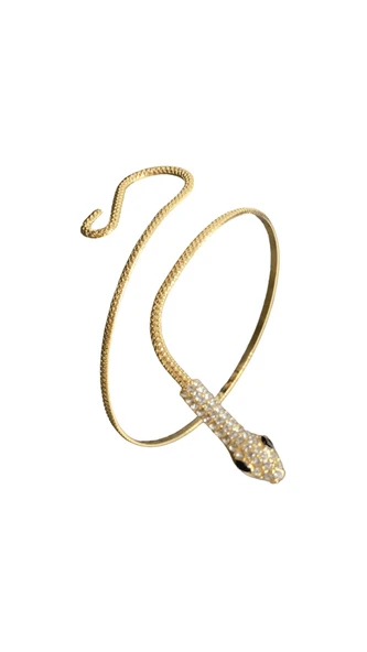 Parlak Taşlı Yılan Formlu Altın Kaplama Bijuteri Pazu Bilekliği | Şık ve Modern Tasarım ürün görseli 1