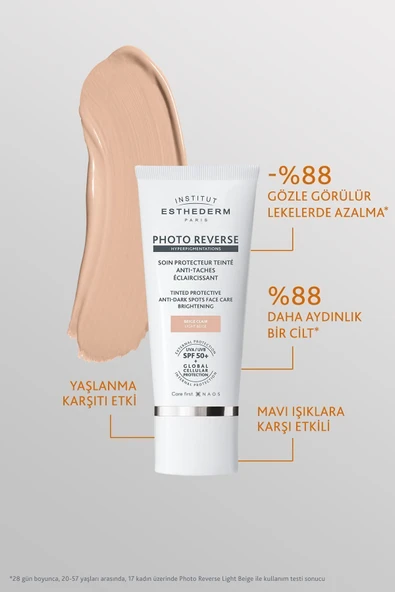 Esthederm Photo Reverse Tinted Light Beige Leke Karşıtı UVA/UVB SPF50+ Yüksek Korumalı Renkli Güneş Kremi 50ML - Resim 2