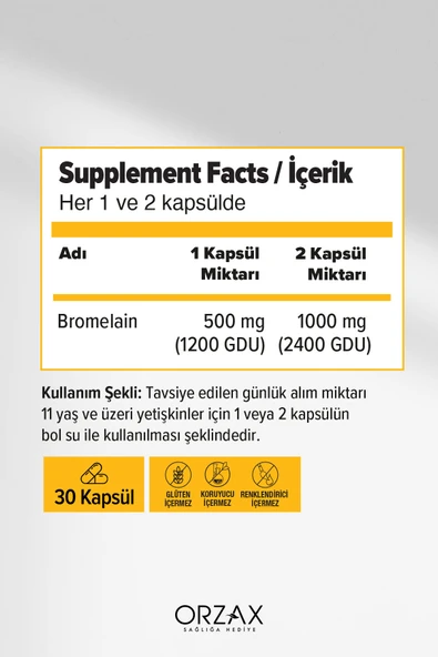 Orzax Bromelain 500 Mg 30 Kapsül - Resim 2