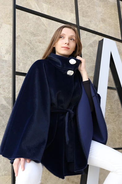 Düğme Detaylı Panço 70060 Lacivert - 5