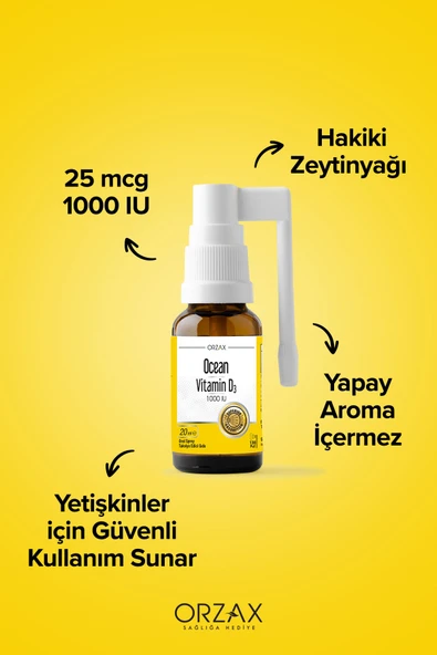 Orzax Vitamin D3 1000IU 20ml Sprey - Resim 3