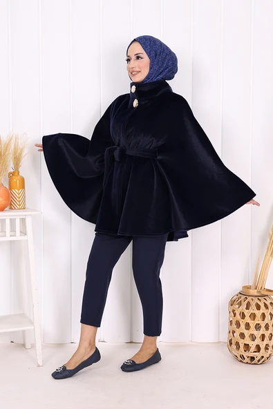 Düğme Detaylı Panço 70060 Lacivert - 4
