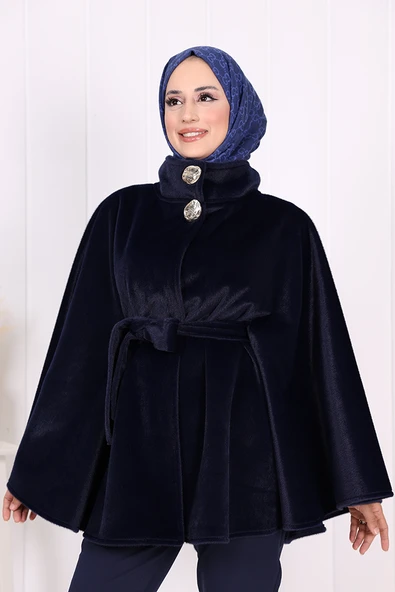 Düğme Detaylı Panço 70060 Lacivert - 7