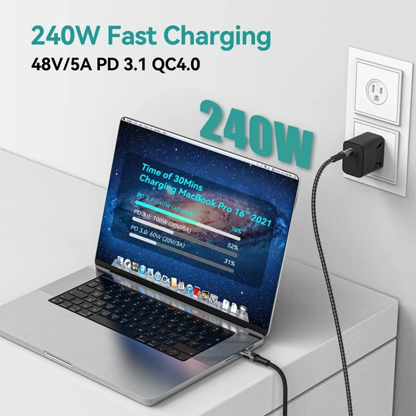 Plentiful Usb 4.0 Çift Taraflı Type-c 240W 40 GBPS 8k 60Hz  Data Aktarım ,Type-C Hızlı Şarj  1Mt - 5