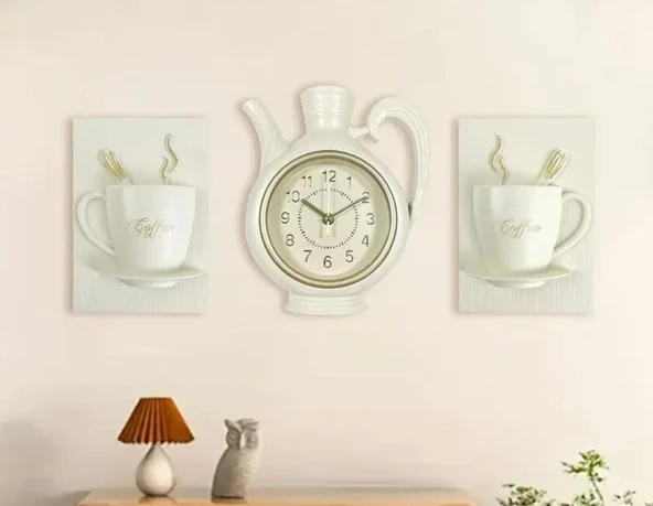 Mutfak Duvar Saati Beyaz Renk Gold Detaylı Dekoratif - 2