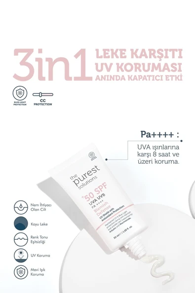 The Purest Solutions Leke Karşıtı ve Cilt Tonu Eşitleyici Renkli Güneş Koruyucu Krem SPF 50, 50 ml - Resim 2