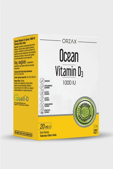 Orzax Vitamin D3 1000IU 20ml Sprey ürün görseli 1