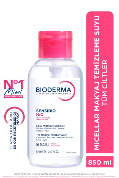Bioderma Sensibio H2O Micellar Makyaj Temizleme Suyu Büyük Boy Hassas ve Normal Ciltler 850 ml ürün görseli