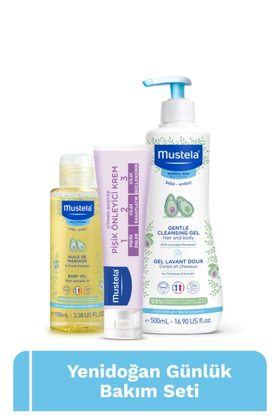 Mustela Bebek Günlük Çözüm Seti- Doğal Içerikli Yenidoğan Şampuan Pişik Önleyici Krem Masaj Yağı Bebek Çocuk ürün görseli 1