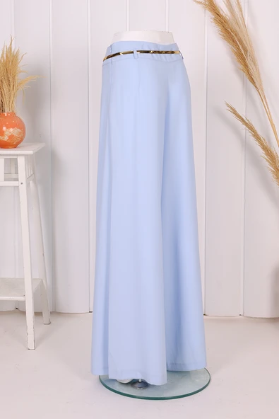 Büyük Beden Fermuarlı Kemer Aksesuarlı Pantolon Etek 0125-1 Bebe Mavisi - Resim 4