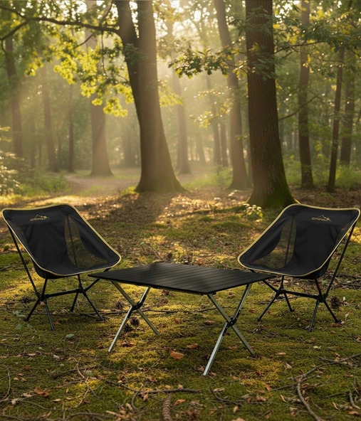 Yek Outdoor 2 Kişilik Alüminyum Kamp Masası ve Sandalye Seti - Siyah