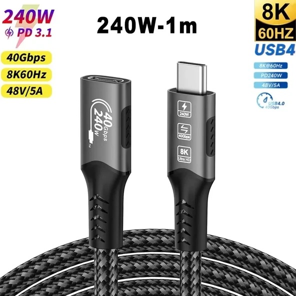 Plentiful Usb 4.0 Çift Taraflı Type-c 240W 40 GBPS 8k 60Hz  Data Aktarım ,Type-C Hızlı Şarj  1Mt - 2