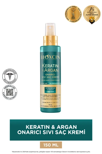 Bioxcin Keratin & Argan Onarıcı Sıvı Saç Bakım Kremi 150 ml - Yıpranmış Ve Hassas Saçlar ürün görseli 1