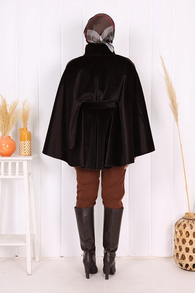 Düğme Detaylı Panço 70060 Koyu Kahve - Resim 7