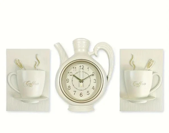 Mutfak Duvar Saati Beyaz Renk Gold Detaylı Dekoratif - 3