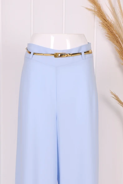 Büyük Beden Fermuarlı Kemer Aksesuarlı Pantolon Etek 0125-1 Bebe Mavisi - Resim 5