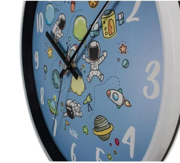 uzay temalı Duvar Saati  MAVİ RENK ÇOCUK SAATİ - 4