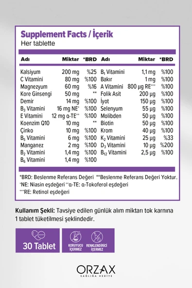 Orzax Orzax Daily One Energy Ginseng CoQ10 30 Tablet - Resim 2