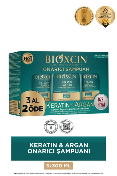 Bioxcin Keratin & Argan Onarıcı Bakım Şampuanı 300 ml 3 Al 2 Öde - Yıpranmış Ve Hassas Saçlar ürün görseli 1