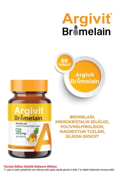 Argivit Bromelain Içeren Takviye Edici Gıda 500 Mg 60 Tablet ürün görseli 1