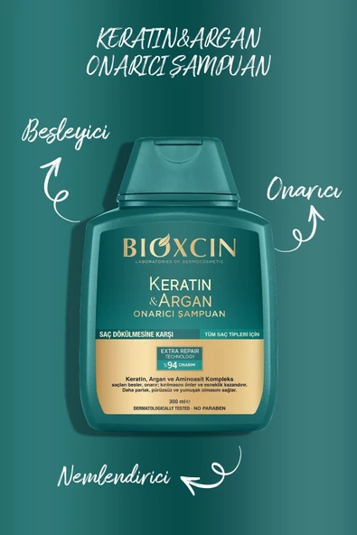Bioxcin Keratin & Argan Onarıcı Şampuan 300ml + Kertin Argan Sıvı Saç Bakım Kremi - Resim 3