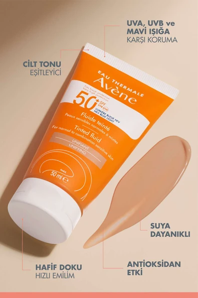 Pierre Fabre Tinted Fluid SPF 50+ Normal ve Karma Ciltler için Yüksek Korumalı Renkli Güneş Kremi 50 ml - Resim 3