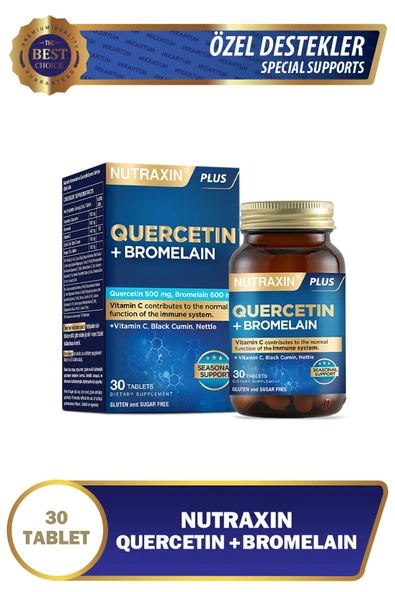 Nutraxin Quercetin Bromelain 30 Tablet - Kuersetin, Bromelain, Çörek Otu, C Vitamini, Isırgan Otu ürün görseli 1