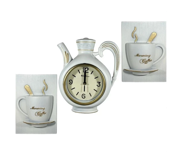 Mutfak Duvar Saati Beyaz Renk Gold Detaylı Dekoratif