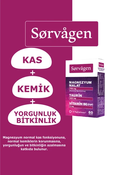 Sorvagen Magnezyum Malat, Taurin Ve Vitamin B6 (p5p) 60 Tablet - Resim 2