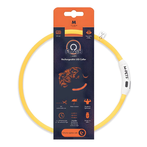 M-Pets Flash Ledli Boyun Tasması Neon Turuncu M