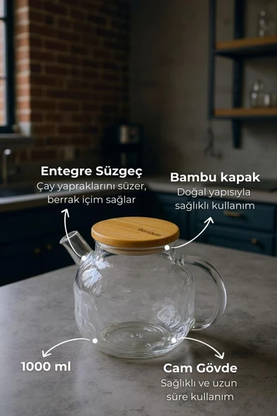 Bambum Juliet - Bambu Kapaklı Cam Demlik 1000ml - Resim 2