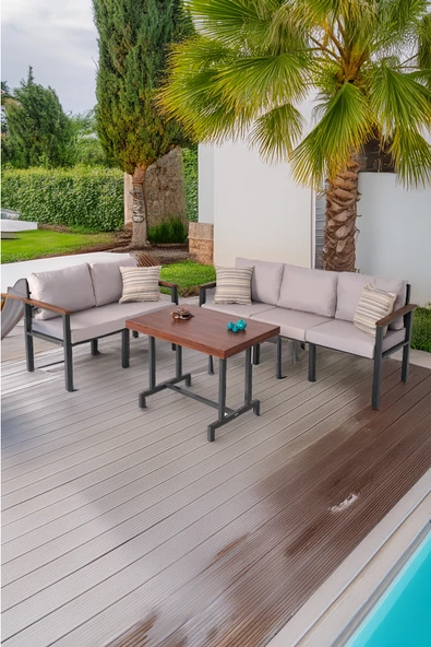 NEOKAS Bahce Mobilyası, Modern Balkon Mobilyası, Kafe Oturma Takımı, Teras Koltugu, Balkon Oturma Grubu, 2+3+M - Resim 2