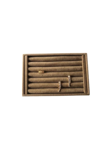 Süet Kumaş Kahve Renk 22,5/14,5 Cm Sosisli Yüzük Standı - 3