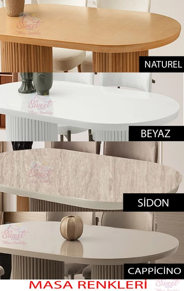 Orkide Sabit Oval Bohem Cappicino Yemek Masası Takımı Ahşap Nergis Sandalye (1 Masa 6 Sandalye ) - 2