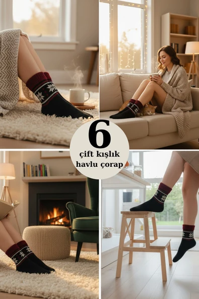 6 Adet Lacivert Havlu Polar Kışlık Çorap Bilek Boy -20c Kadar Isı Koruma - 2
