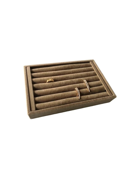 Süet Kumaş Kahve Renk 22,5/14,5 Cm Sosisli Yüzük Standı - 1