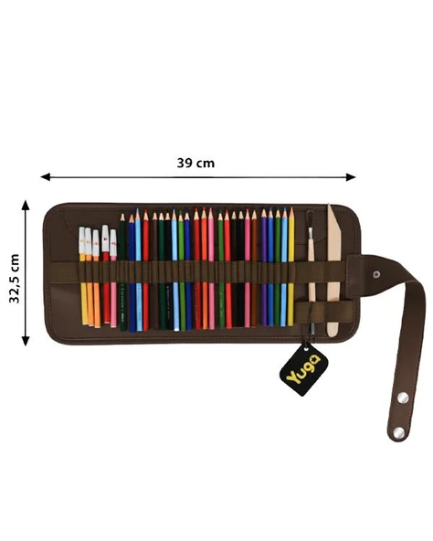 Yuga Suni Deri 36 Gözlü Rulo Kalemlik Kahverengi - Resim 5