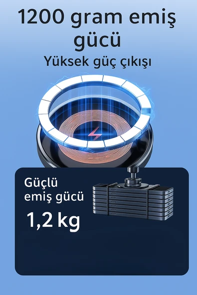 15W Hızlı Şarj Destekli Manyetik Araç Telefon Tutucu, 1200g Güçlü Emiş Gücü , Akıllı Çipli 360 derece Döner Tasarım - 4