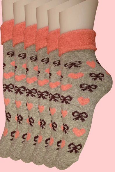 6 Adet Pembe Havlu Polar Kışlık Çorap Bilek Boy -20c Kadar Isı Koruma - 4