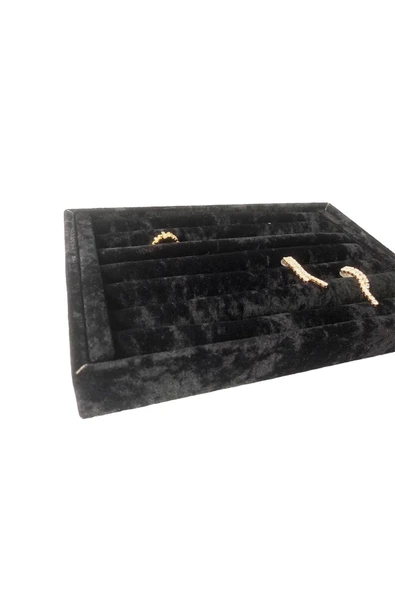 Süet Kumaş Siyah Renk 22,5/14,5 Cm Sosisli Yüzük Standı - Resim 3