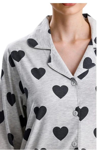 KALP DESEN PAMUK KADIN PİJAMA TAKIM - Resim 2