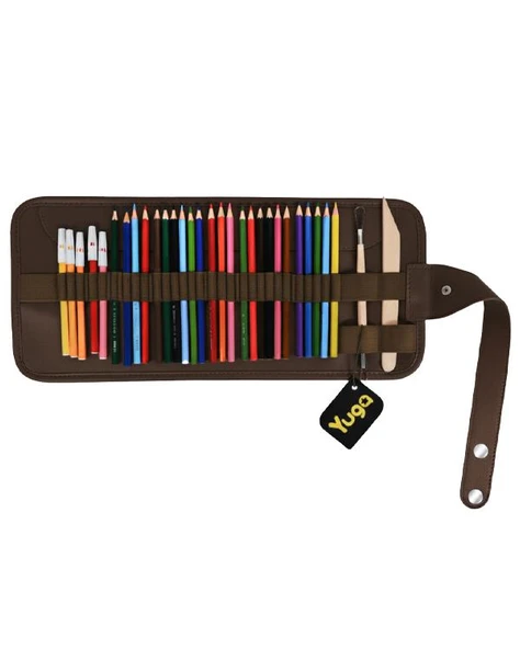 Yuga Suni Deri 36 Gözlü Rulo Kalemlik Kahverengi ürün görseli