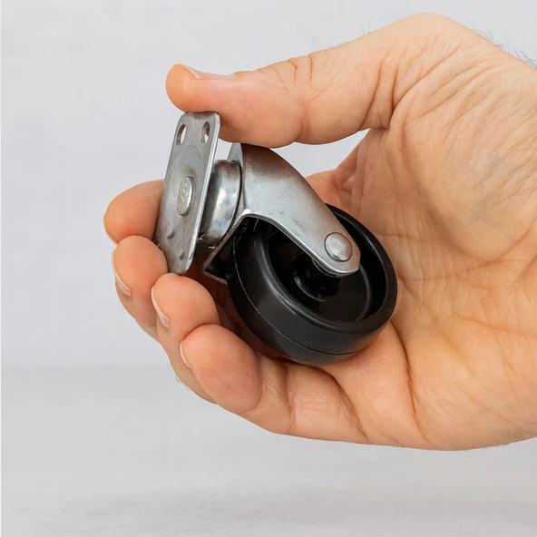 4'lü Set Tablalı Dönerli Mobilya Tekerleği 50 MM Siyah Renk Dayanıklı Yük Taşıma Sanayi Tekeri Set - Resim 4