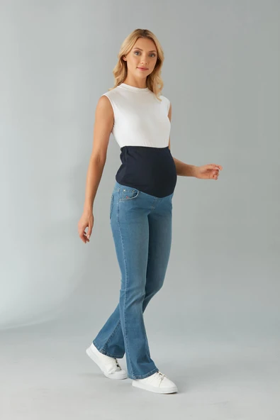 IŞŞIL 615-Hamile Karın Bandlı Lycra İspanyol Paça Kot Pantolon - 12