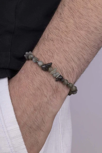 Gümüş Pazarım Karışık Form Akik Taşı Doğal Taş Erkek Bileklik ürün görseli 1