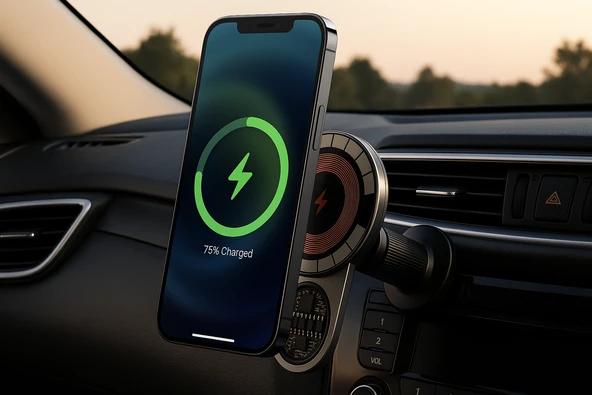 15W Hızlı Şarj Destekli Manyetik Araç Telefon Tutucu, 1200g Güçlü Emiş Gücü , Akıllı Çipli 360 derece Döner Tasarım - 3