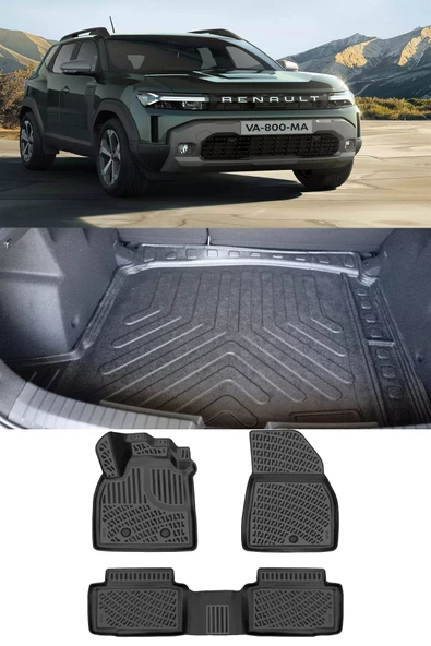 Rizline Renault Duster 2024 Ve Sonrası 3D Havuzlu Paspas Siyah Ve Bagaj Havuzu  4x2 Sabit Zemin LPG MHEV  Set