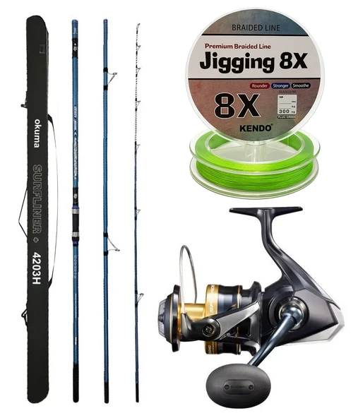 YekOutdoor Profesyonel Olta Seti Okuma Surfliner+ Surf 420cm 3 Parça Olta Kamışı&Shimano Makina Spheros 8000 SW A HG ürün görseli 1