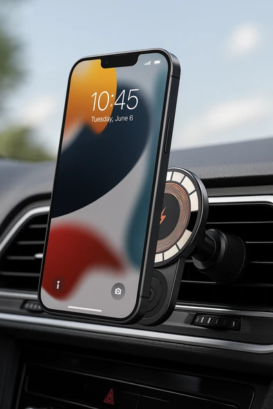 15W Hızlı Şarj Destekli Manyetik Araç Telefon Tutucu, 1200g Güçlü Emiş Gücü , Akıllı Çipli 360 derece Döner Tasarım - 6